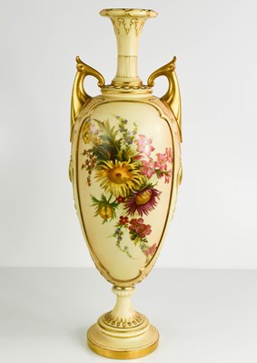 Lot 487 - A Royal Worcester blush ivory vase, painted...