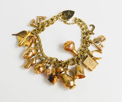 Lot 169 - A 9ct gold charm bracelet with nineteen charms,...
