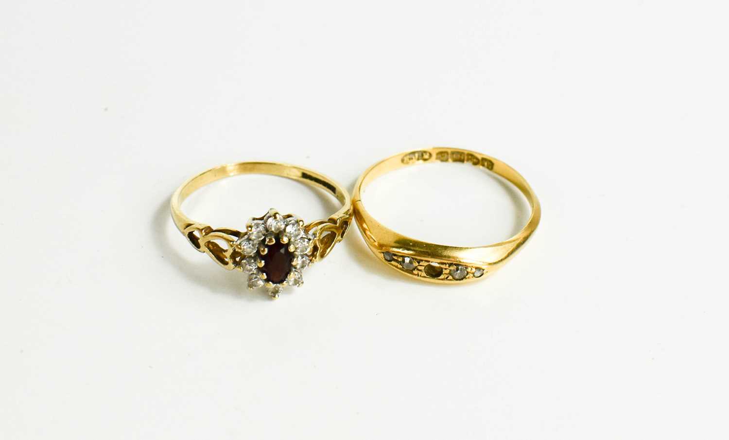 Lot 92 - Two gold rings, one 9ct gold with ruby and...