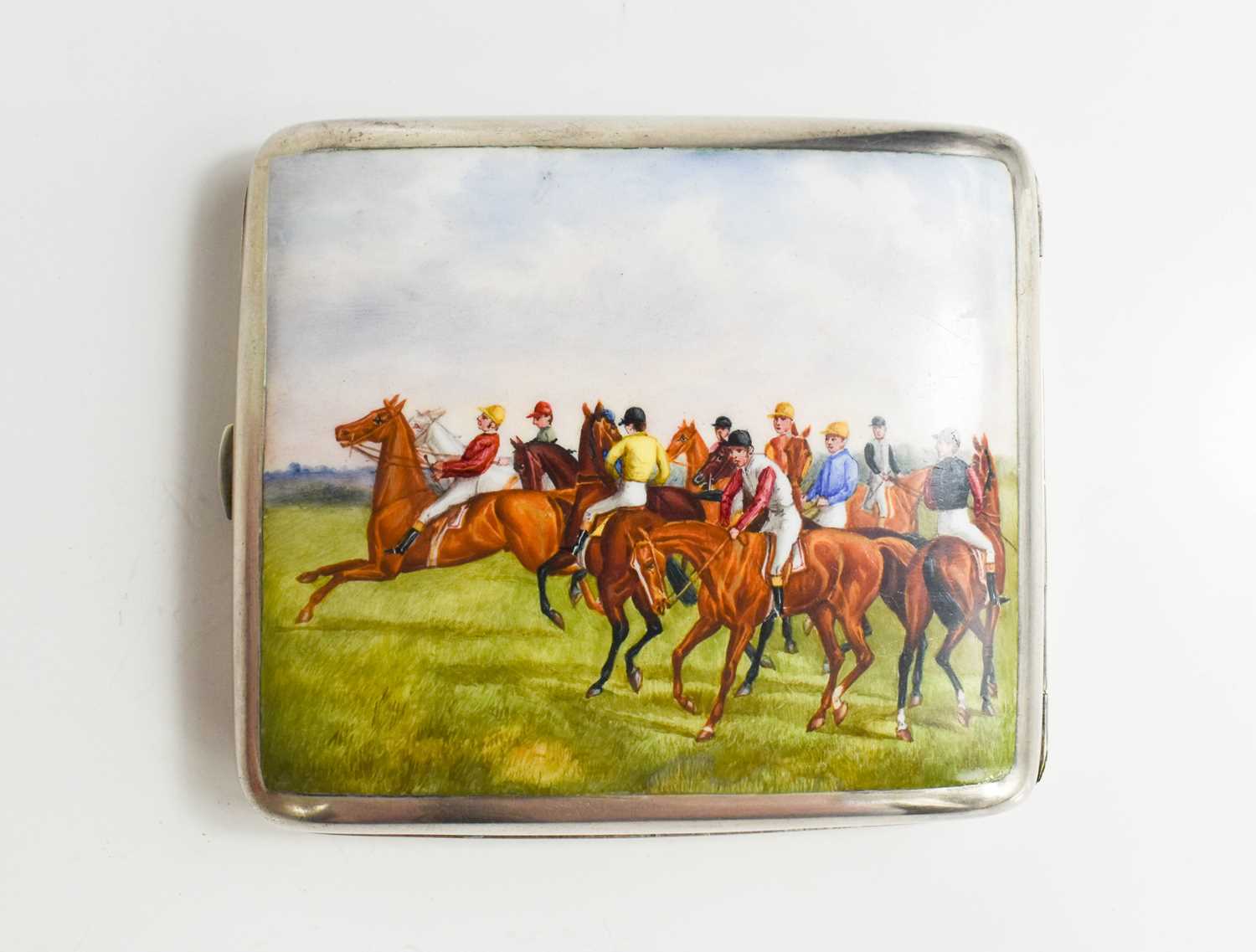 Lot 469 - A silver and enamel cigarette case, Birmingham...