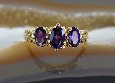 Lot 145 - A 9ct gold Victorian style oval cut amethyst...