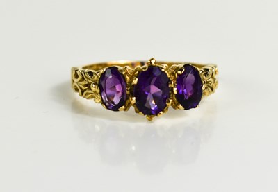Lot 145 - A 9ct gold Victorian style oval cut amethyst...