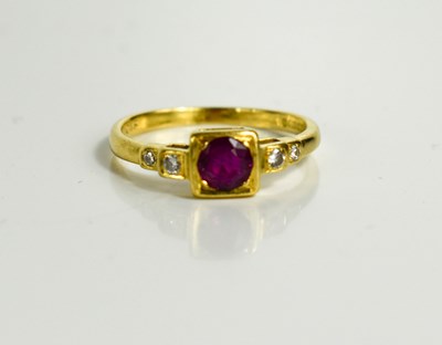 Lot 154 - An 18ct gold brilliant cut ruby, with step...
