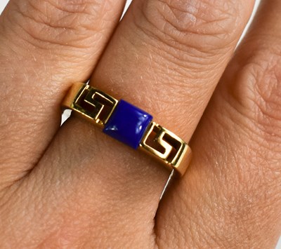 Lot 24 - An 18ct gold and lapiz lazuli ring, of Greek...