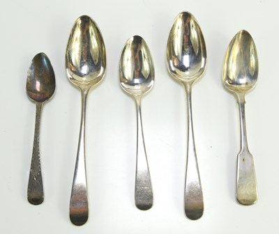 Lot 364 - A pair of Georgian silver teaspoons and three...