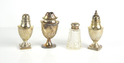 Lot 334 - Three silver salts together with a small glass...