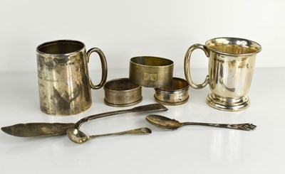 Lot 420 - Two silver christening cups, three silver...