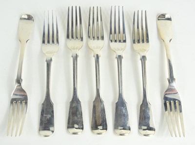 Lot 438 - Seven Victorian silver dinner forks,...