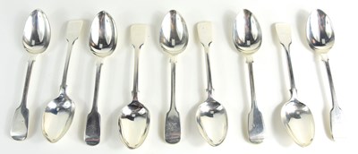 Lot 435 - Nine Victorian silver dessert spoons,...