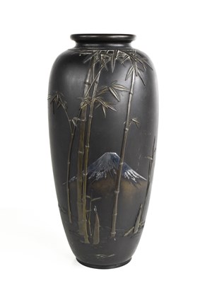 Lot 545 - A Japanese bronze vase, depicting Mount Fuji...