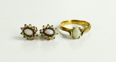 Lot 86 - A 9ct gold and oval opal ring, size O, 1.8g,...