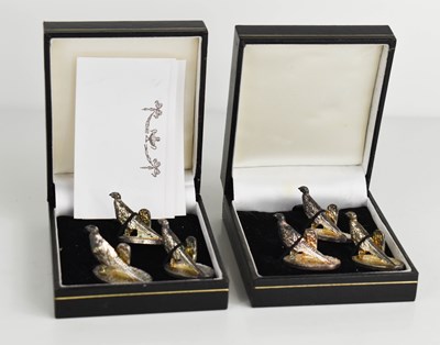 Lot 218 - A set of six white metal partridge form place...