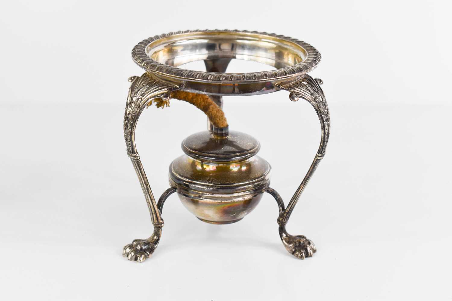 Lot 290 - A silver kettle stand with original burner,...