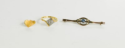 Lot 119 - A 9ct gold bar brooch set with paste, together...