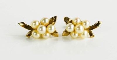 Lot 74 - A pair of 9ct gold and seed pearl earrings, 2.5g.