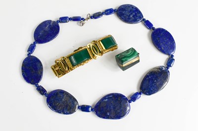 Lot 29 - A lapiz lazuli necklace together with a 1930's...