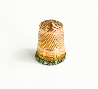 Lot 198 - A 9ct gold, and turquoise thimble, Birmingham...