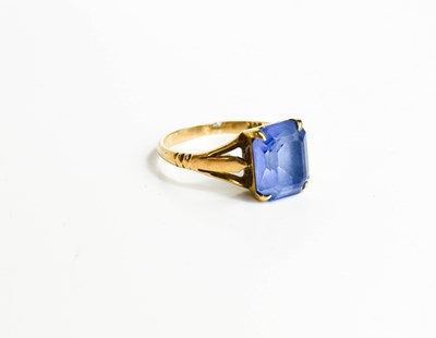 Lot 88 - A 9ct gold and blue paste dress ring, size P,...