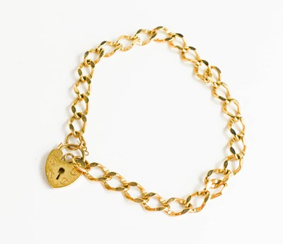 Lot 127 - A 9ct gold chain link bracelet, with heart...