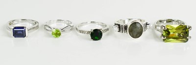 Lot 269 - A group of five silver gem set rings, of...