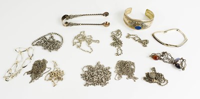 Lot 267 - A group of ten silver necklaces and bracelets,...