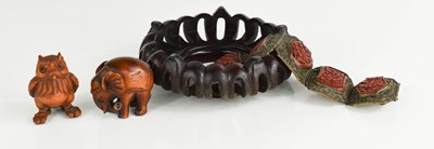 Lot 13 - Two Japanese inro carved beads, together with...