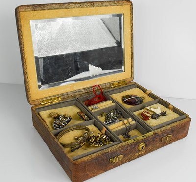 Lot 570 - A vintage snakeskin travelling jewellery case,...