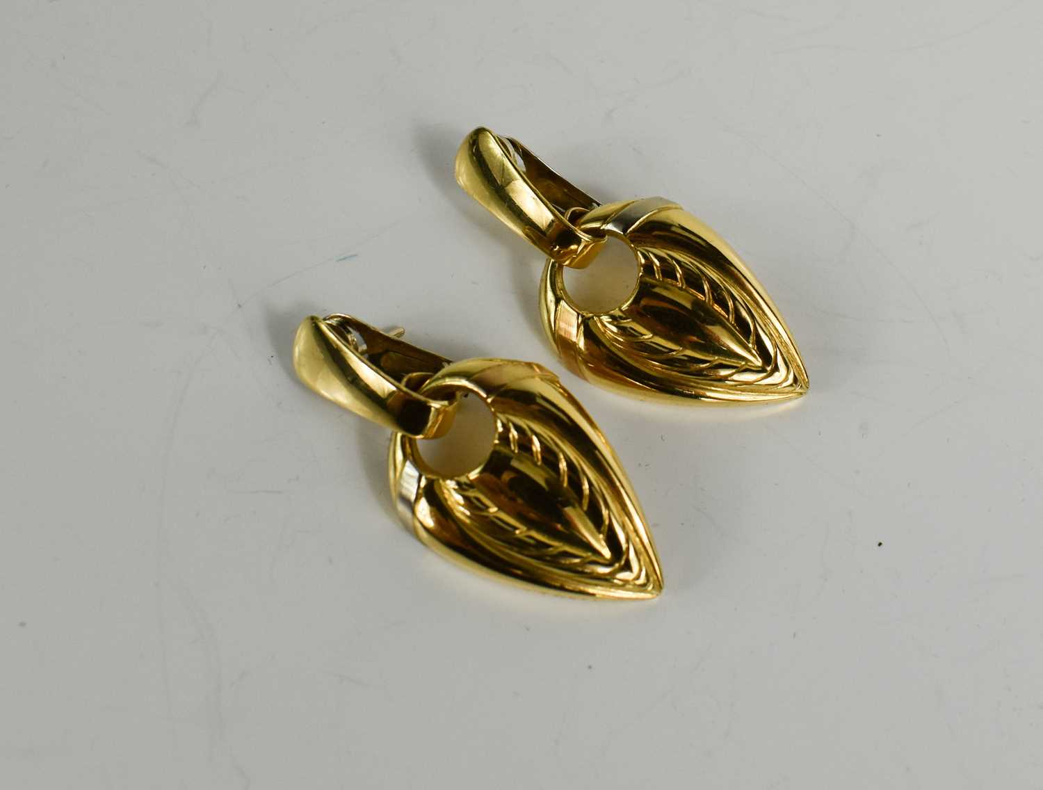 Lot 37 - A pair of 18ct gold earrings, 12.4g.