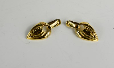Lot 37 - A pair of 18ct gold earrings, 12.4g.