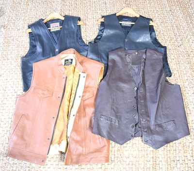 Lot 271 - A group of leather biker waistcoats, various...