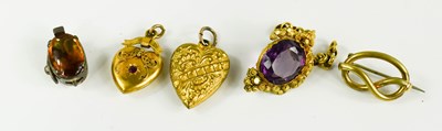 Lot 13 - Two gilt metal 19th century heart form...