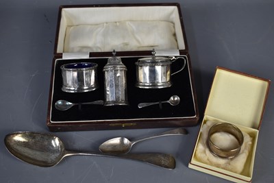 Lot 179 - A silver cruet set comprising salt and mustard...