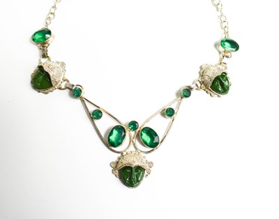 Lot 169 - A silver, jade and emerald style necklace,...