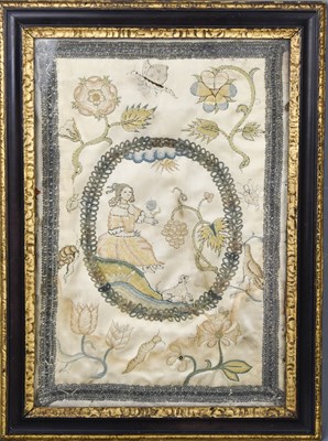 Lot 98 - A late Georgian silk embroidered panel...
