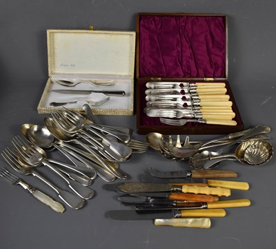 Lot 141 - A quantity of silver and plated flatwares,...