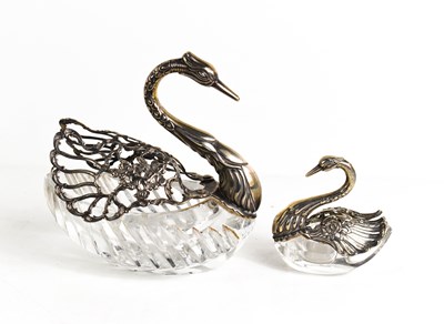 Lot 242 - Two silver and cut glass swans, both with...