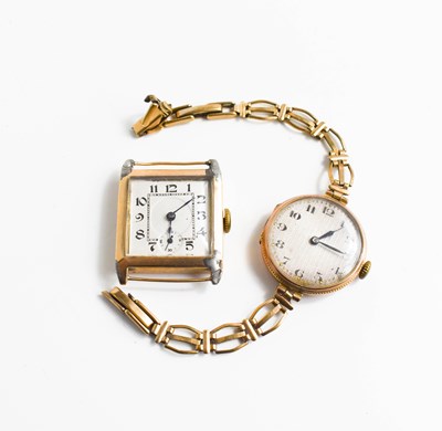 Lot 214 - A 9ct gold ladies wristwatch, with silver...