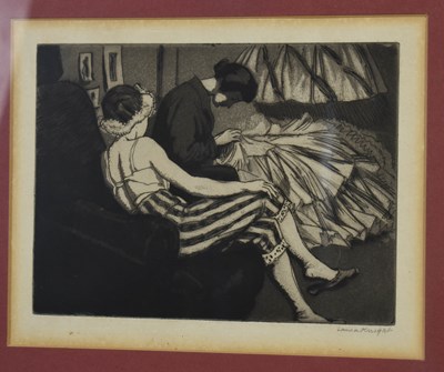 Lot 66 - Dame Laura Knight (1877-1970): lady sewing a...