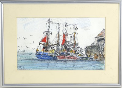 Lot 492 - Jack Rigg (b.1927): Pen and pastel on paper,...