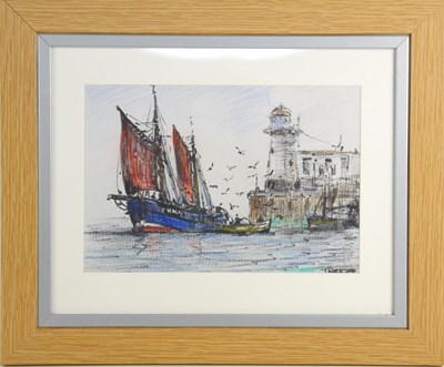 Lot 499 - Jack Rigg (b.1927): Pen and pastel on paper,...