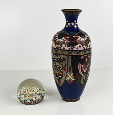 Lot 205 - A Cloisonne vase, decorated with peacocks and...