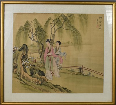 Lot 397 - A Japanese watercolour on silk, depicting two...