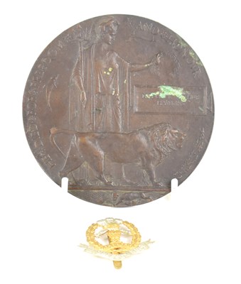 Lot 350 - A WWI widow's penny plaque for Frederick...