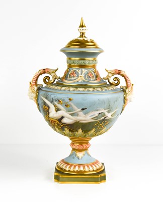 Lot 158 - A fine Royal Worcester pedestal vase and cover,...