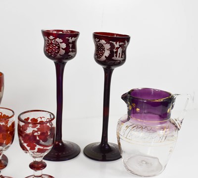 Lot 134 - A group of coloured bohemian glassware, to...