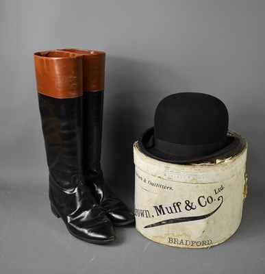 Lot 29 - A pair of vintage riding boots, black with tan...