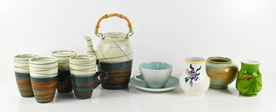 Lot 188 - A pottery Japanese influenced tea set,...