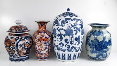 Lot 167 - A group of four Chinese vases, one blue and...