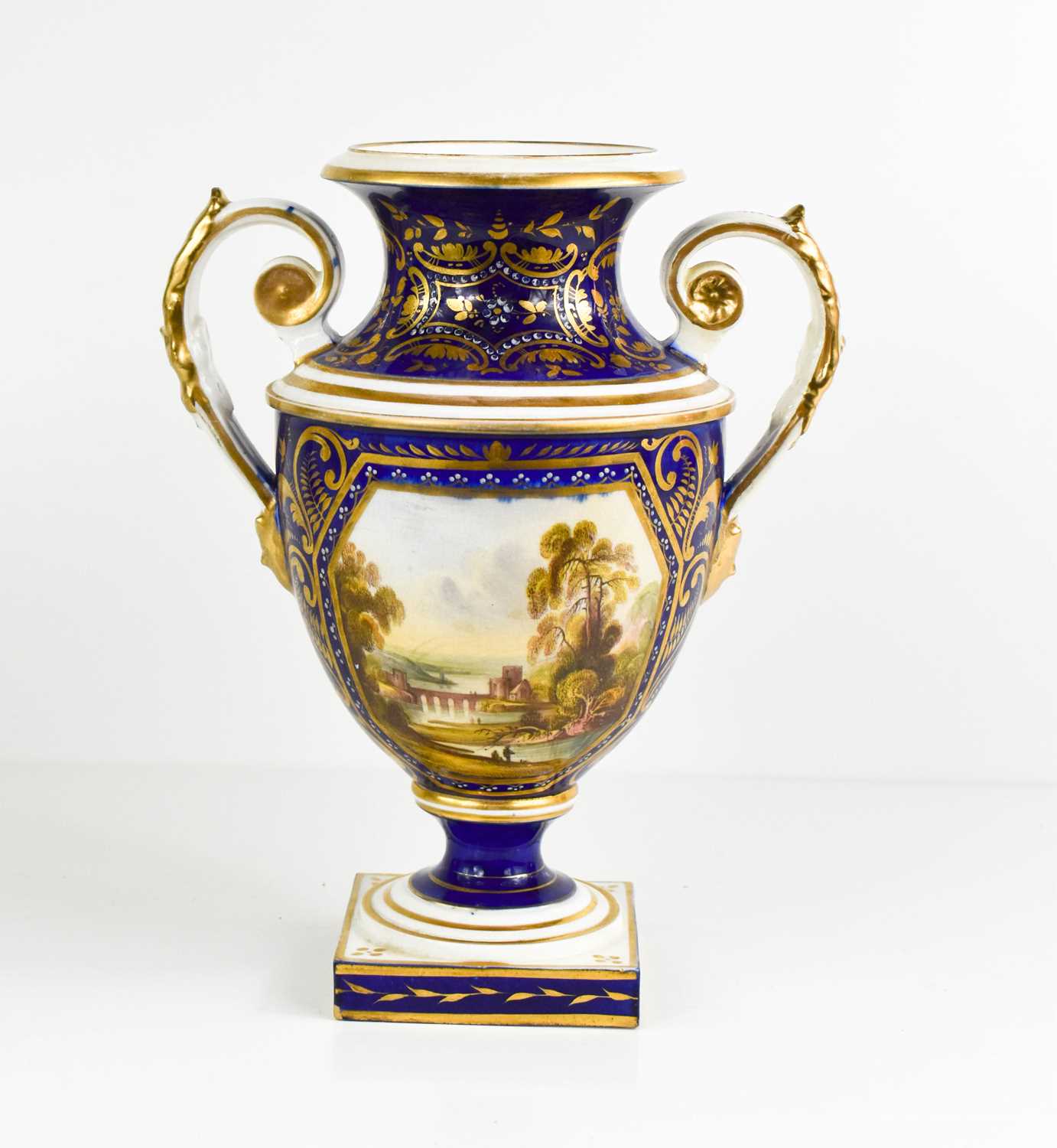 Lot 129 - A Derby 19th century twin handled vase,...