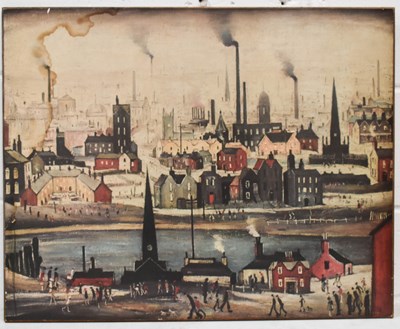 Lot 483 - Three LS Lowry prints laid onto board, labels...